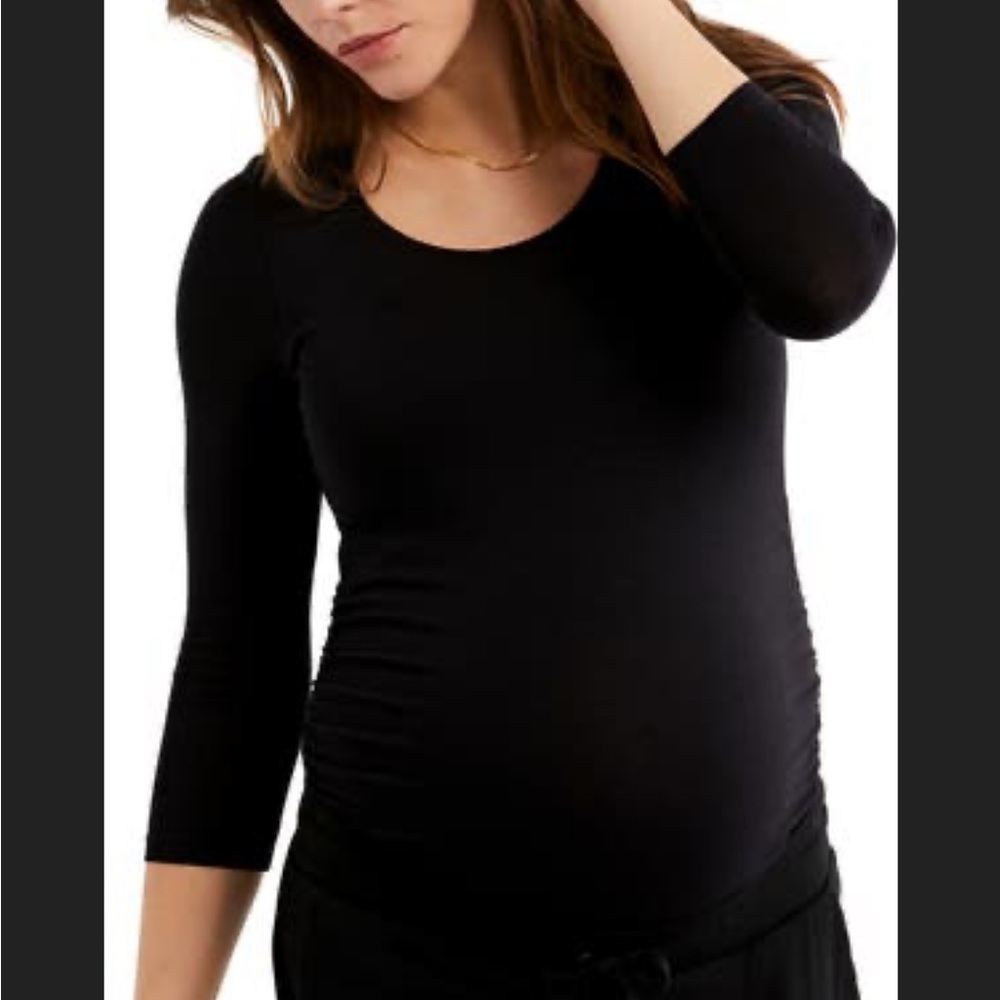A Pea in a Pod Luxessentials Ruched Three-Quarter Sleeve Maternity Top Burgundy - Picture 6 of 6